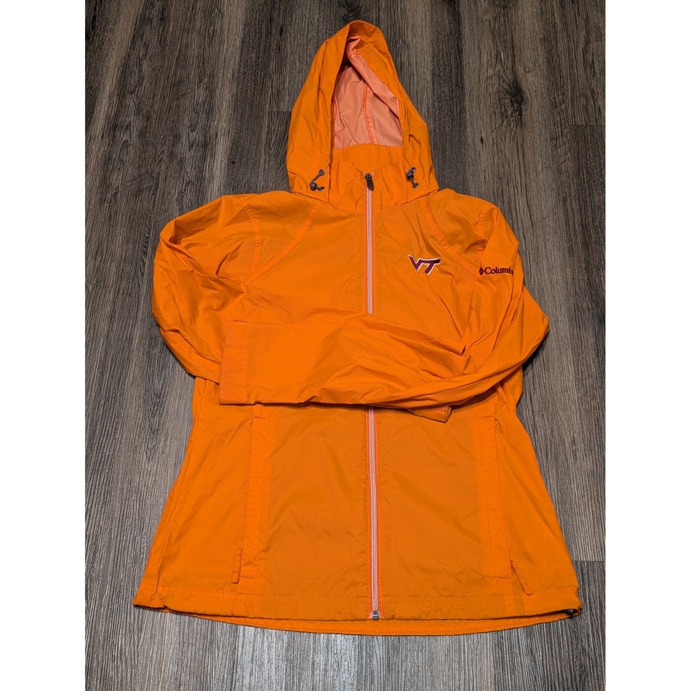 Columbia Virginia Tech Hokies Rain Jacket‎ Hooded Full Zip Orange VT Small